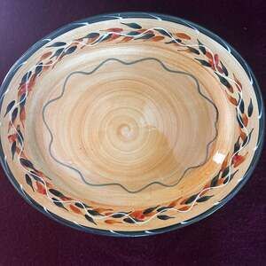 Furio Home Italian Ceramic Oval Serving Platter Hand Painted Leaf Pattern